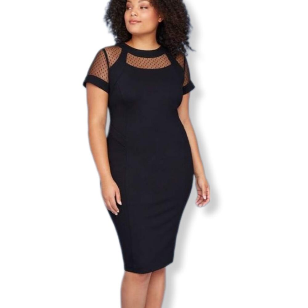 Lane Bryant Black Ponte Knit Dress 20 Cocktail Party Wedding Guest NEW Flaw